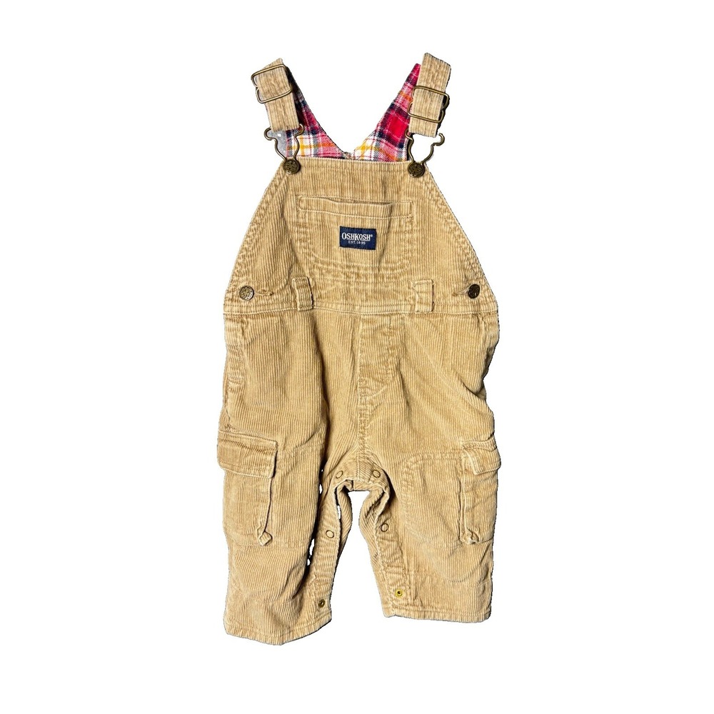 Osh Gosh B'Gosh Baby Overalls 6-9 Mo Beige Corduroy  Snaps Adjustable Warmth